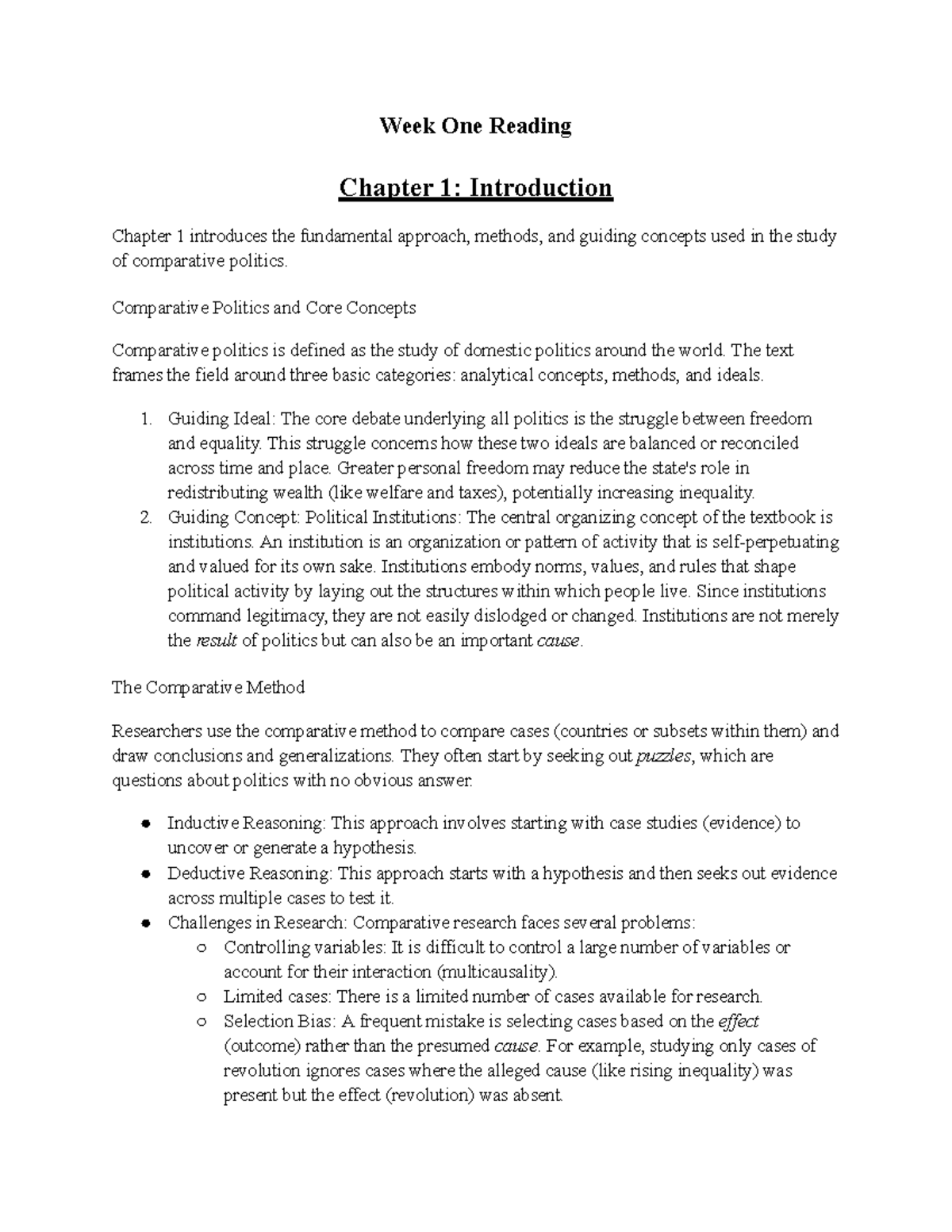 Week 1 Reading: Intro to Comparative Politics - Studocu