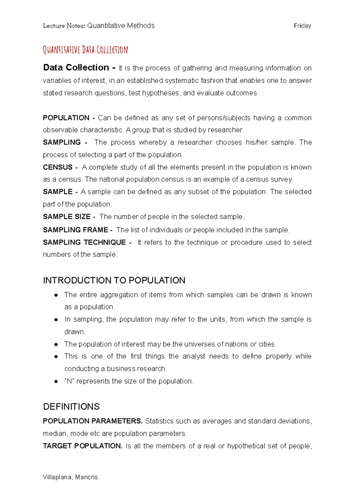 Quantitative Data Collection (Week 6-7 Lecture Notes Summary) - Studocu