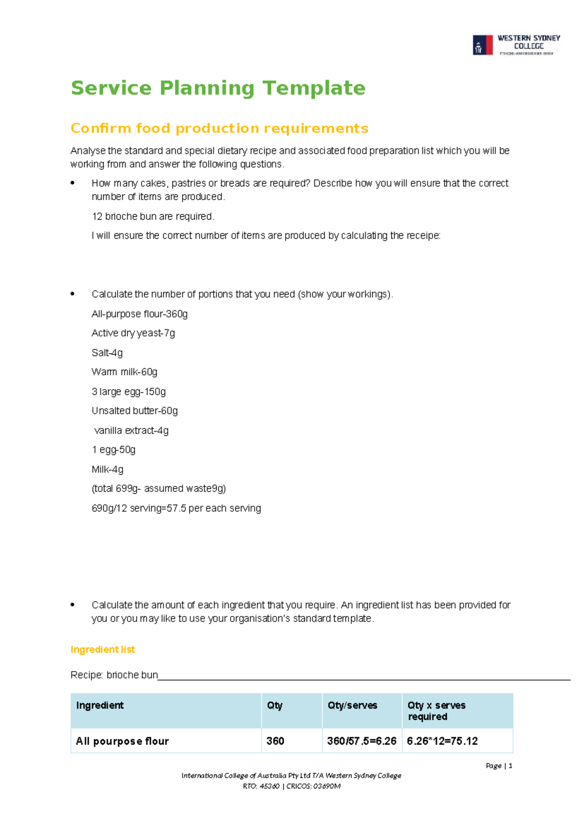 SITHCCC 041 Service Planning: Food Production Requirements & Recipes ...