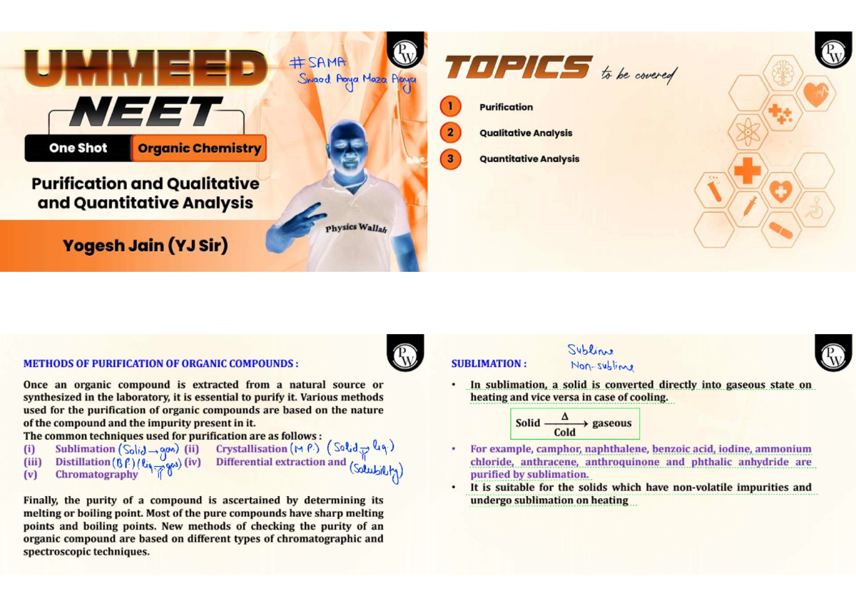 UMMEED SAMA TOPICS: Purification & Analysis for NEET 1 Organic ...