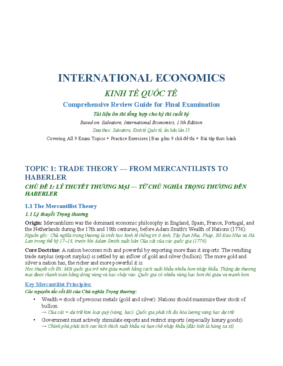 International Economics (ECON 101) Final Exam Review Guide - Studocu