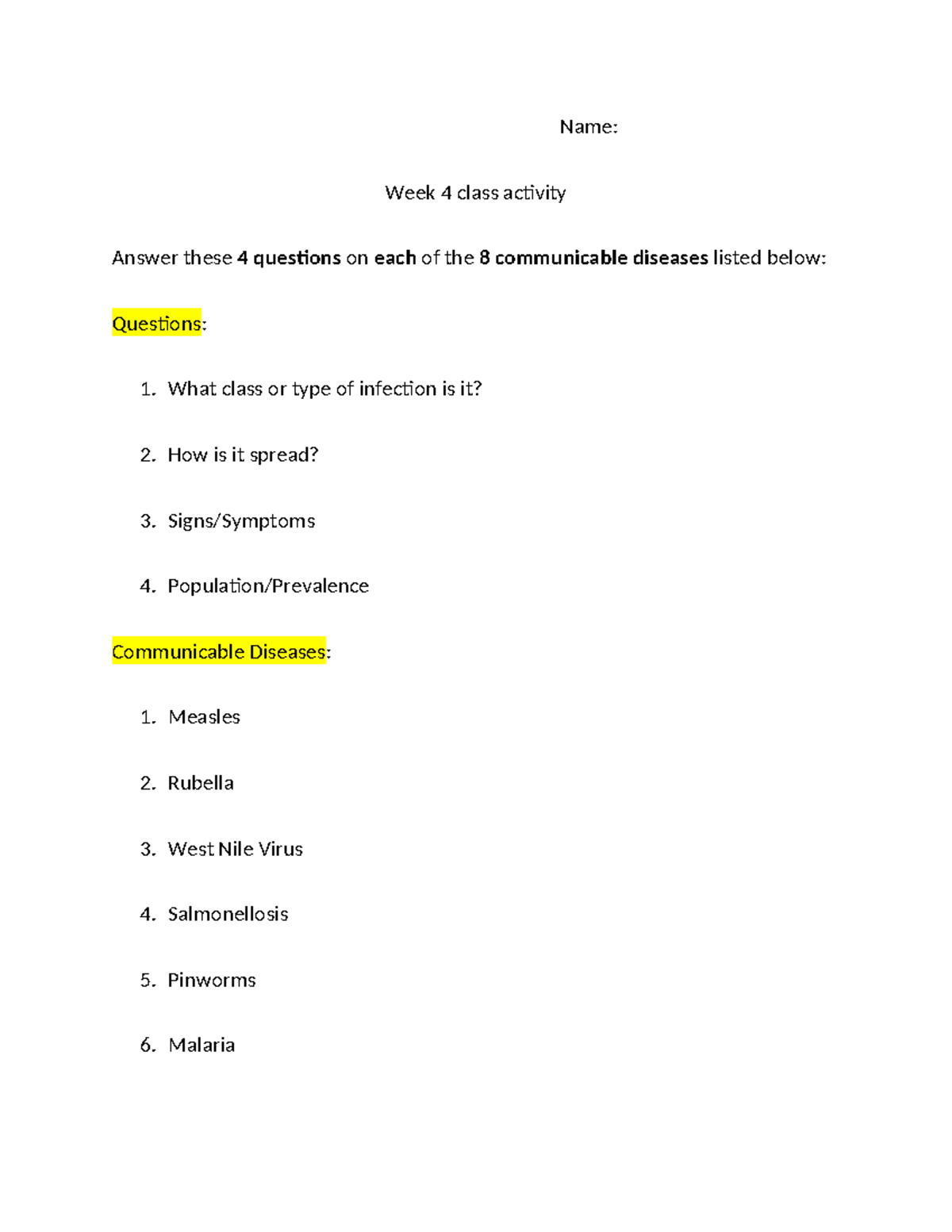 Week 4 class activity - N/A - HA 340 - Name: Week 4 class activity ...