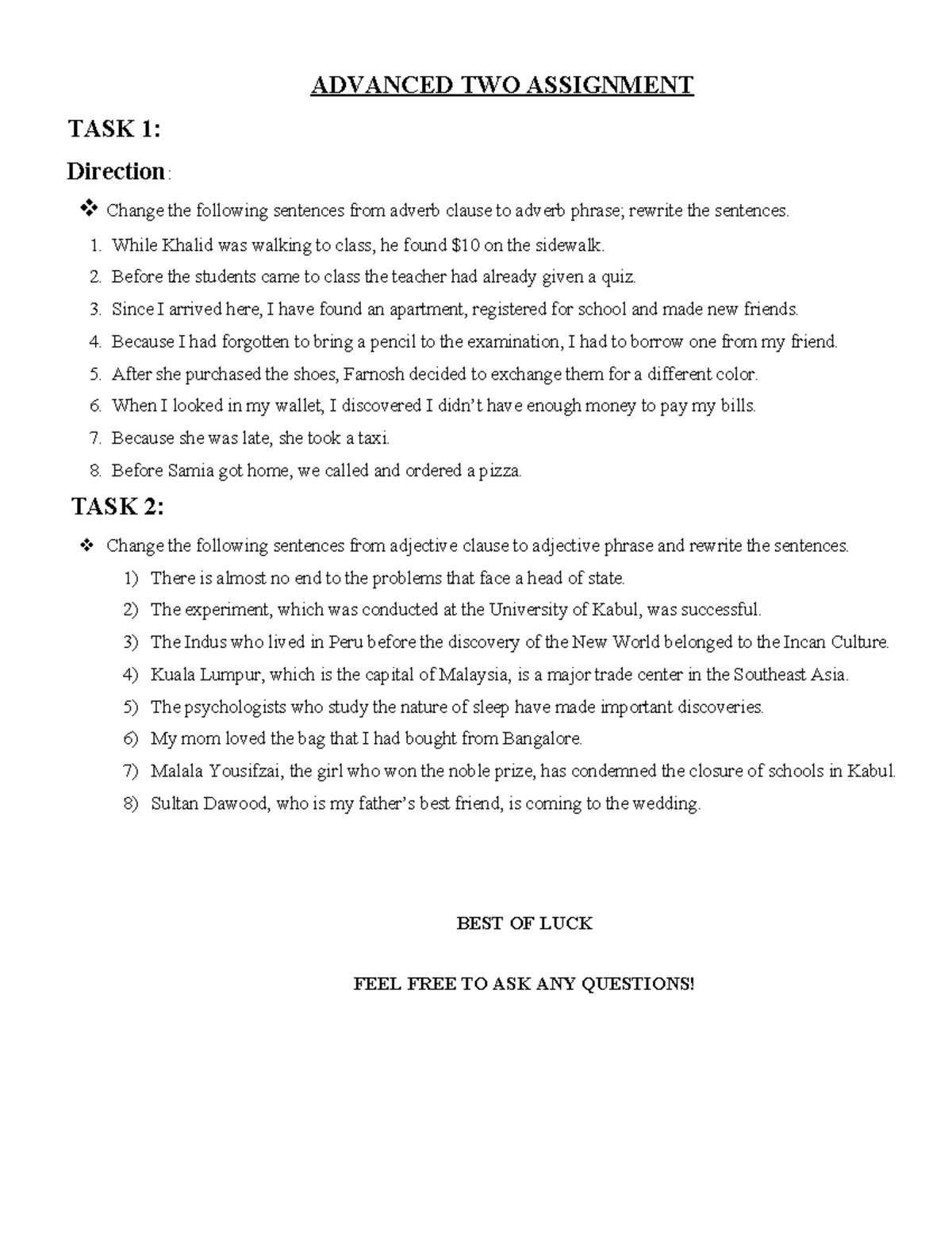 Assignment - asdcasdsadsa - ADVANCED TWO ASSIGNMENT TASK 1: Direction ...