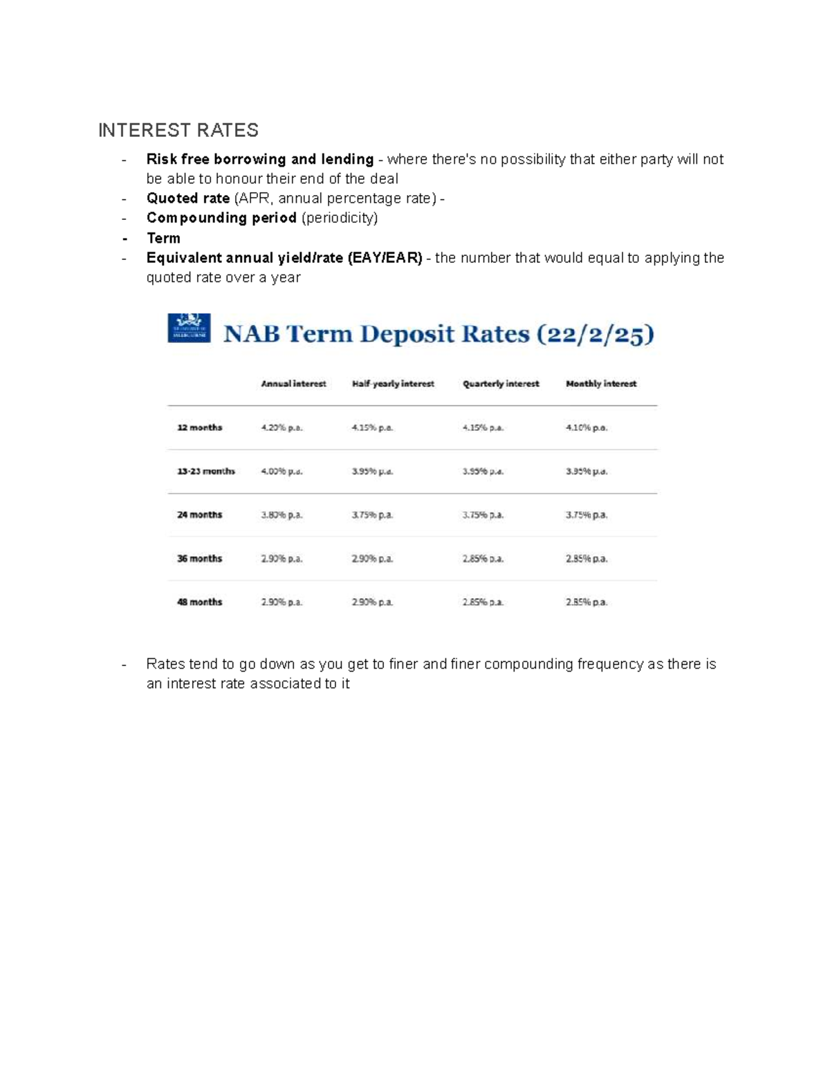 Investment (FIN 101) Lecture Notes: Understanding Interest Rates ...