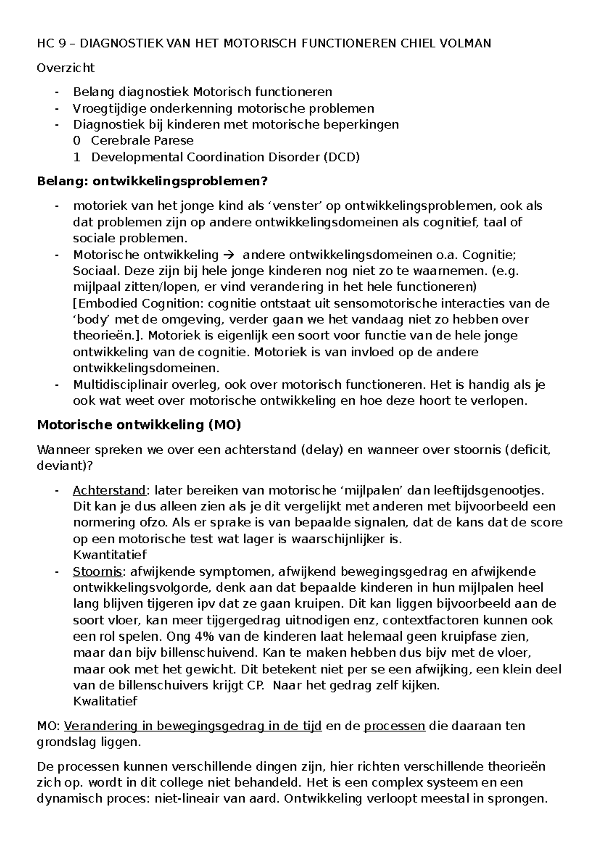 HC 9 Diagnostiek van het Motorisch Functioneren: Belang en Methoden ...