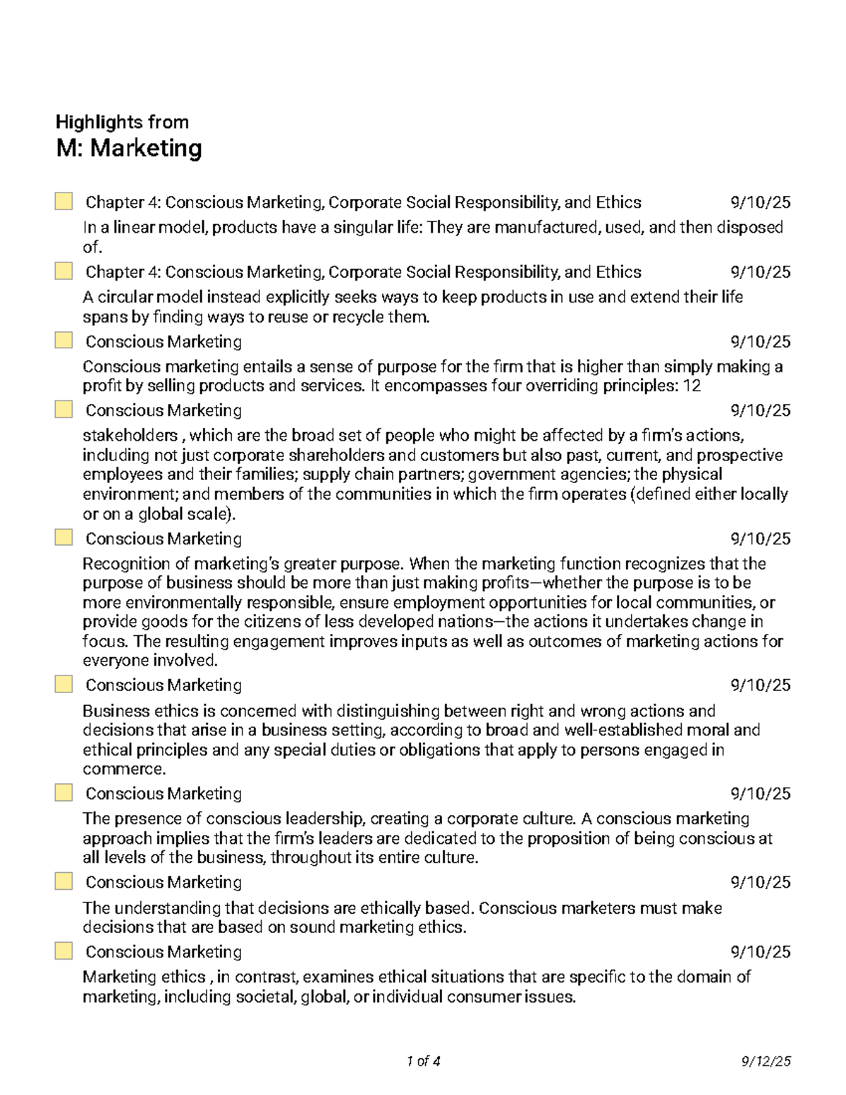 M: Marketing Chapter 4 Highlights - Conscious Marketing & Ethics - Studocu