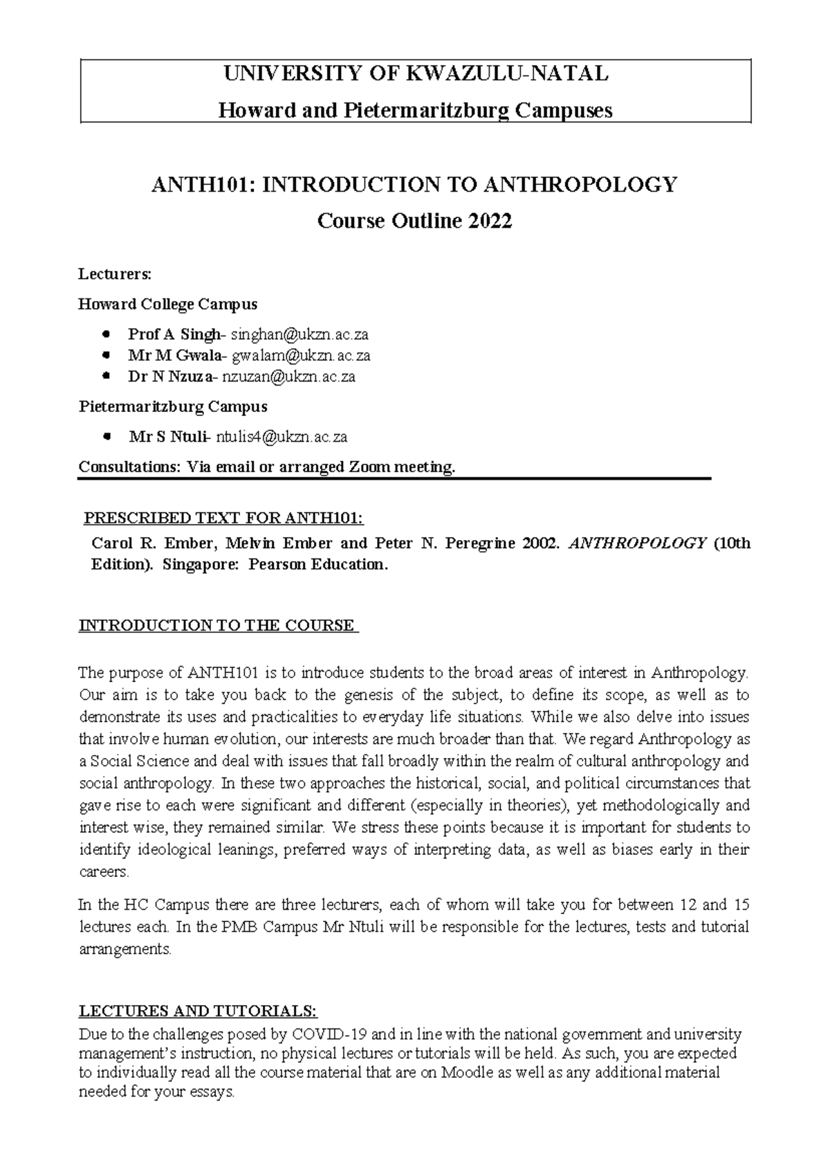 Course Outline for ANTH 101: Introduction to Anthropology (2022) - Studocu