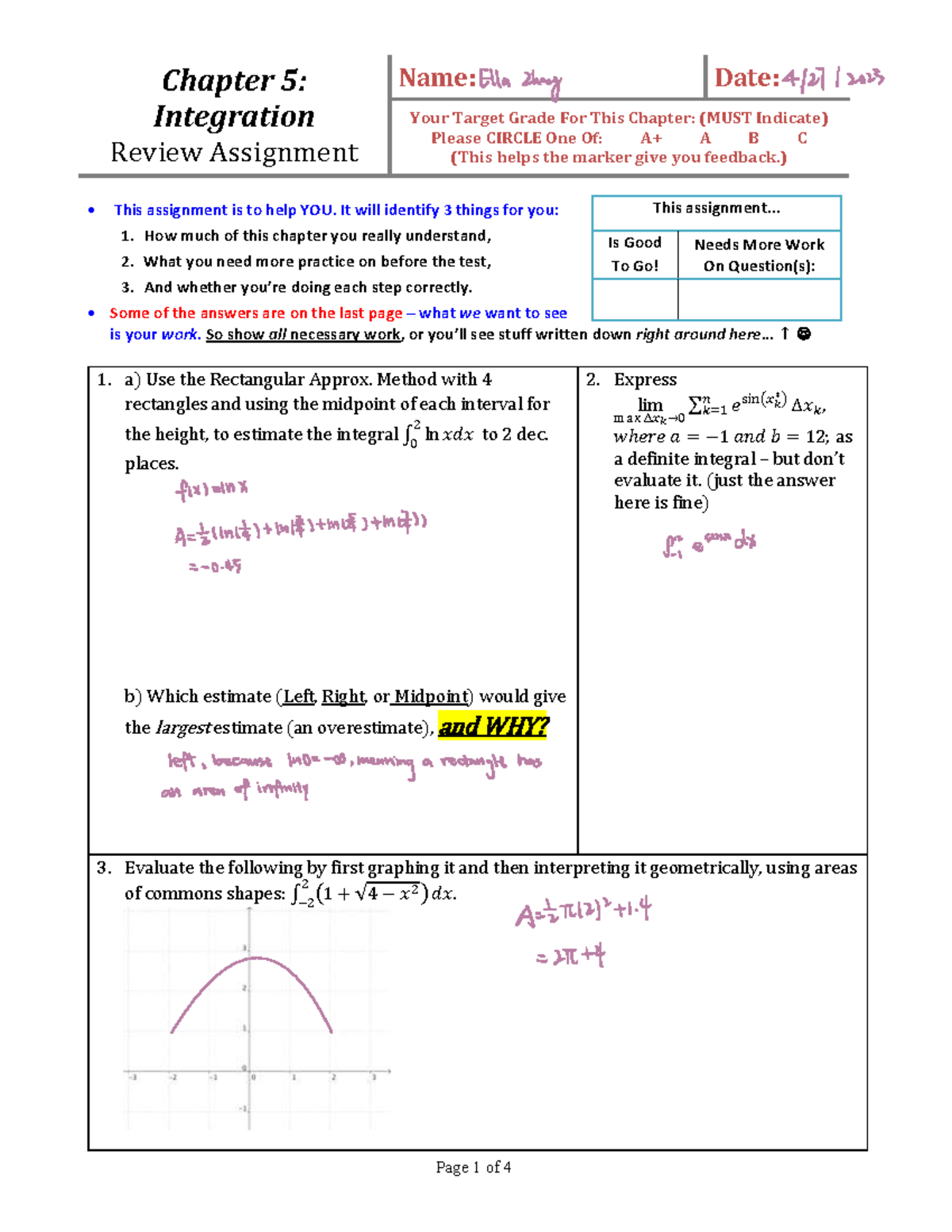 Ch5 Review Assignment ver5 - Chapter 5: Integration Review Assignment ...