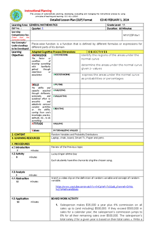 Dlp - lesson plan - DLP No.: Grade Level: Quarter: Date: 11 3rd minutes ...