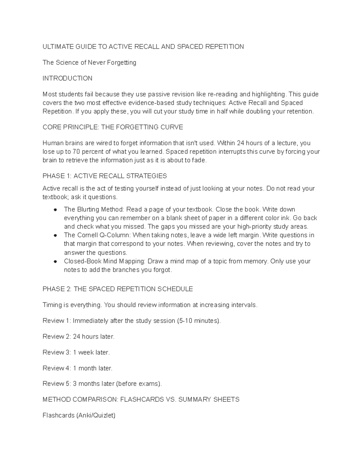 ULTIMATE GUIDE TO ACTIVE RECALL & SPACED REPETITION - Studocu