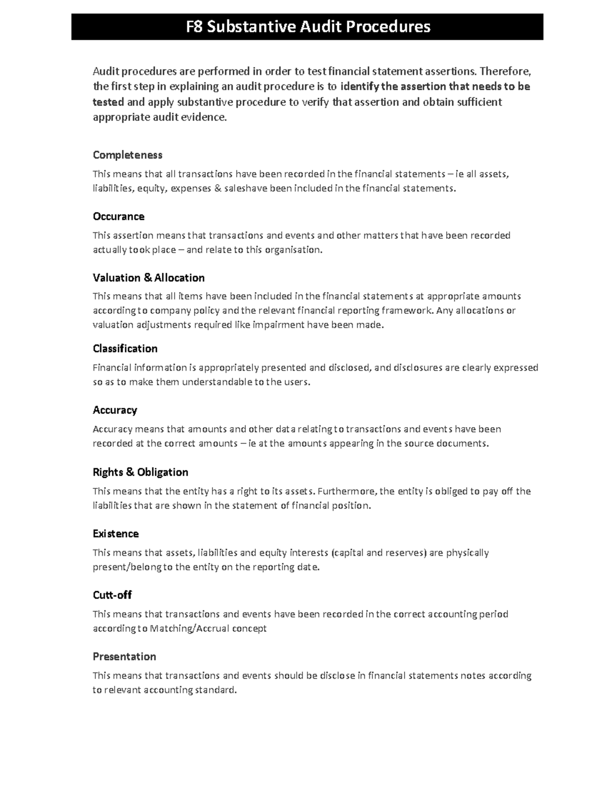 F8 Substantive Audit Procedures: Comprehensive Guide to Assertions ...
