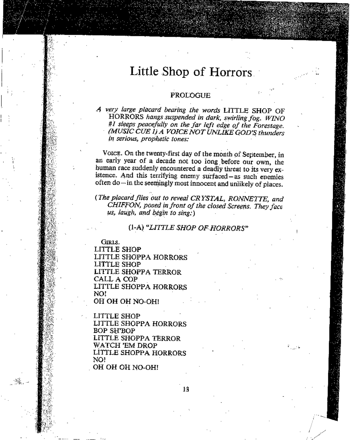Little Shop of Horrors Script - Little Shop of Horrors PROLOGUE A very ...