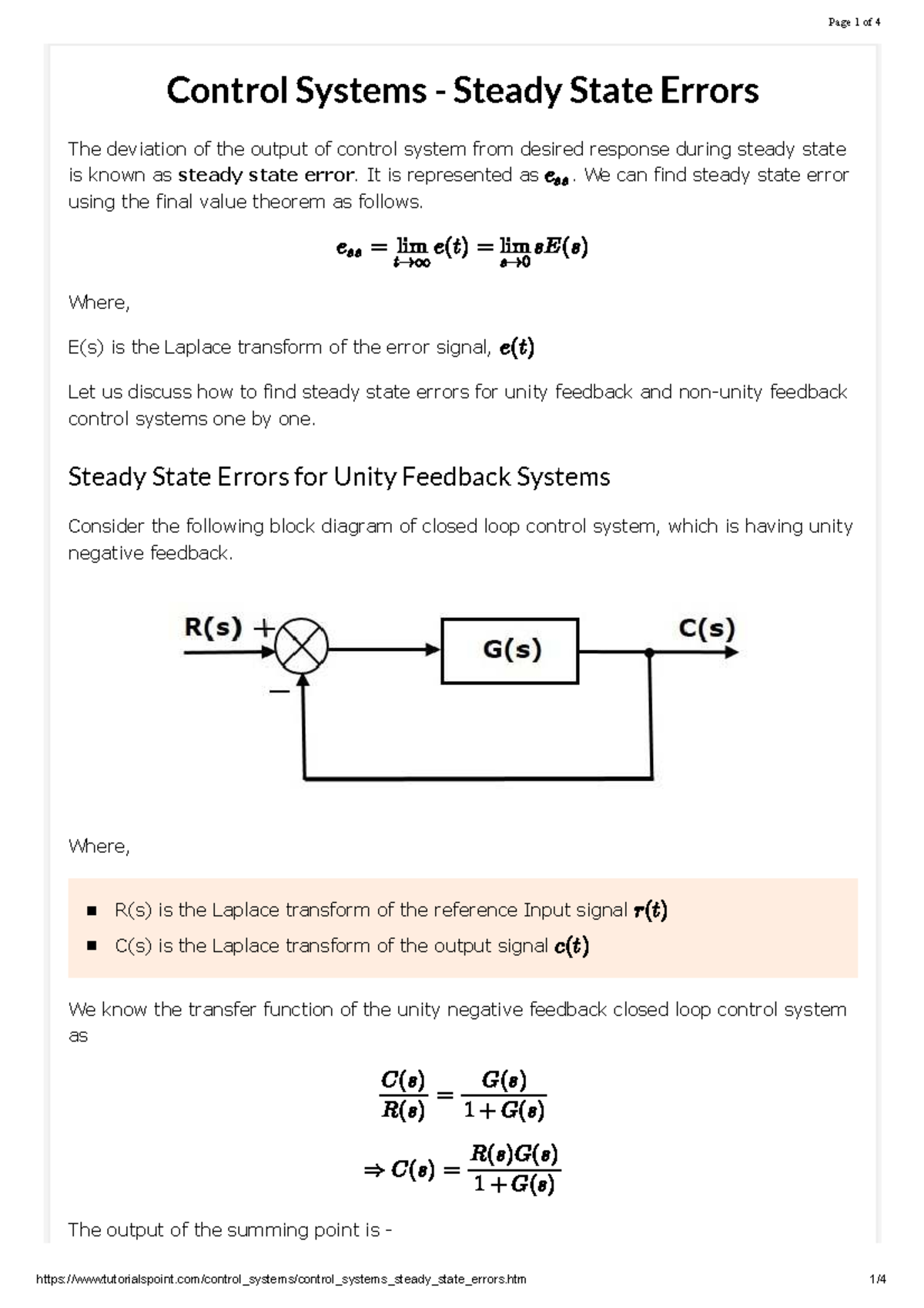 Control Systems (CS101) - Understanding Steady State Errors - Studocu