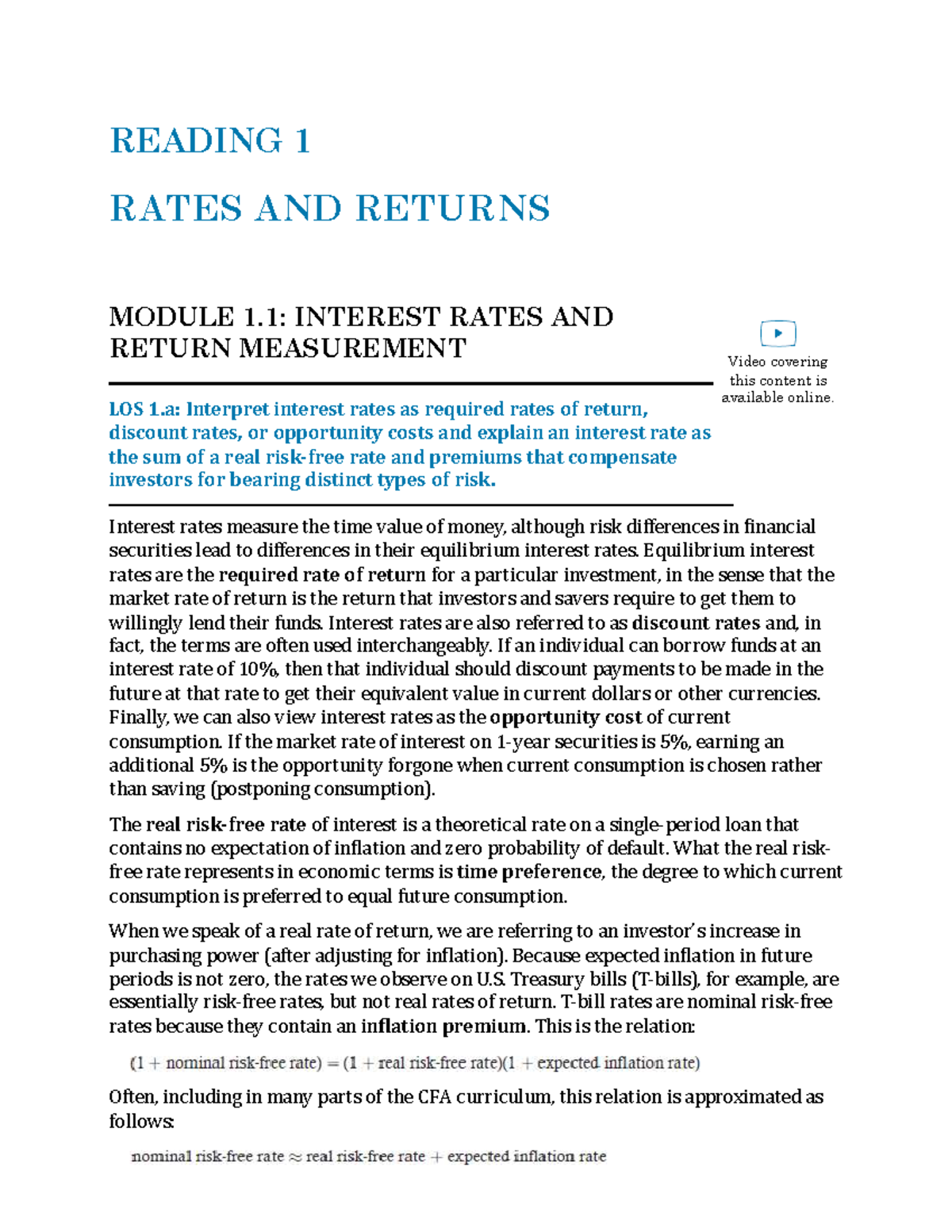 Rates and Returns: Interest Rates & Return Measurement (Module 1.1 ...