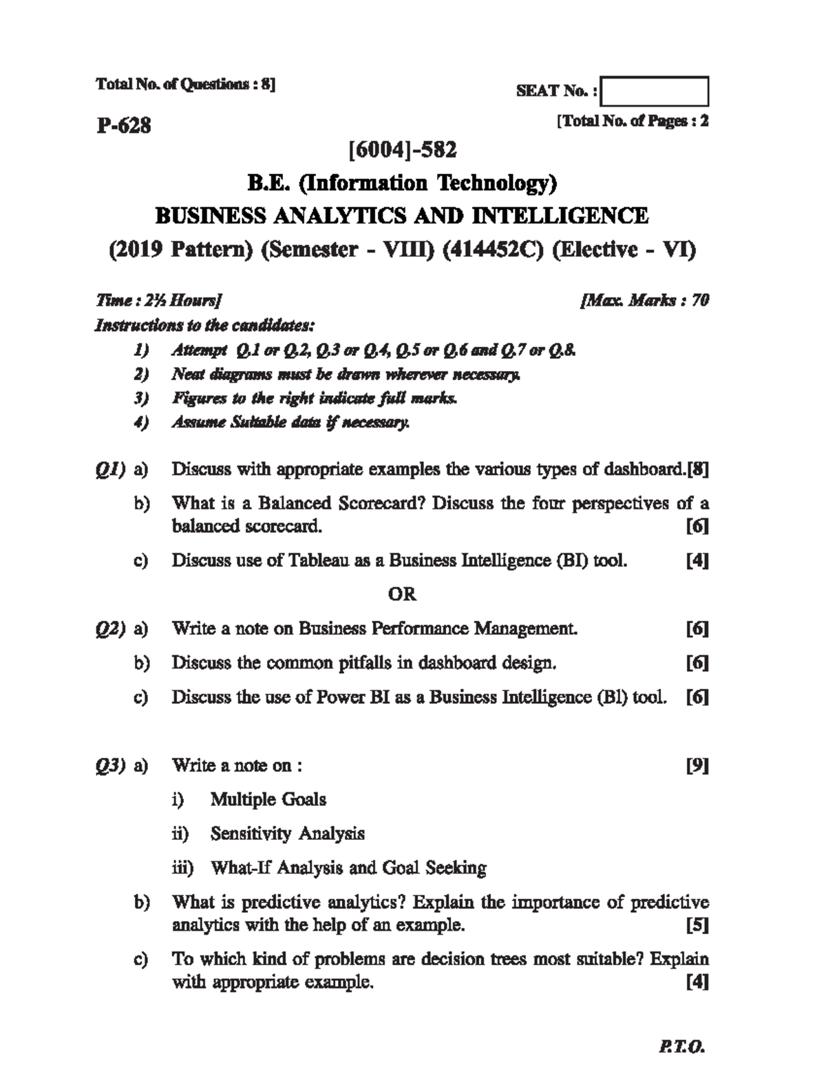 April 2023 B.E. (IT) Business Analytics & Intelligence Exam Paper ...