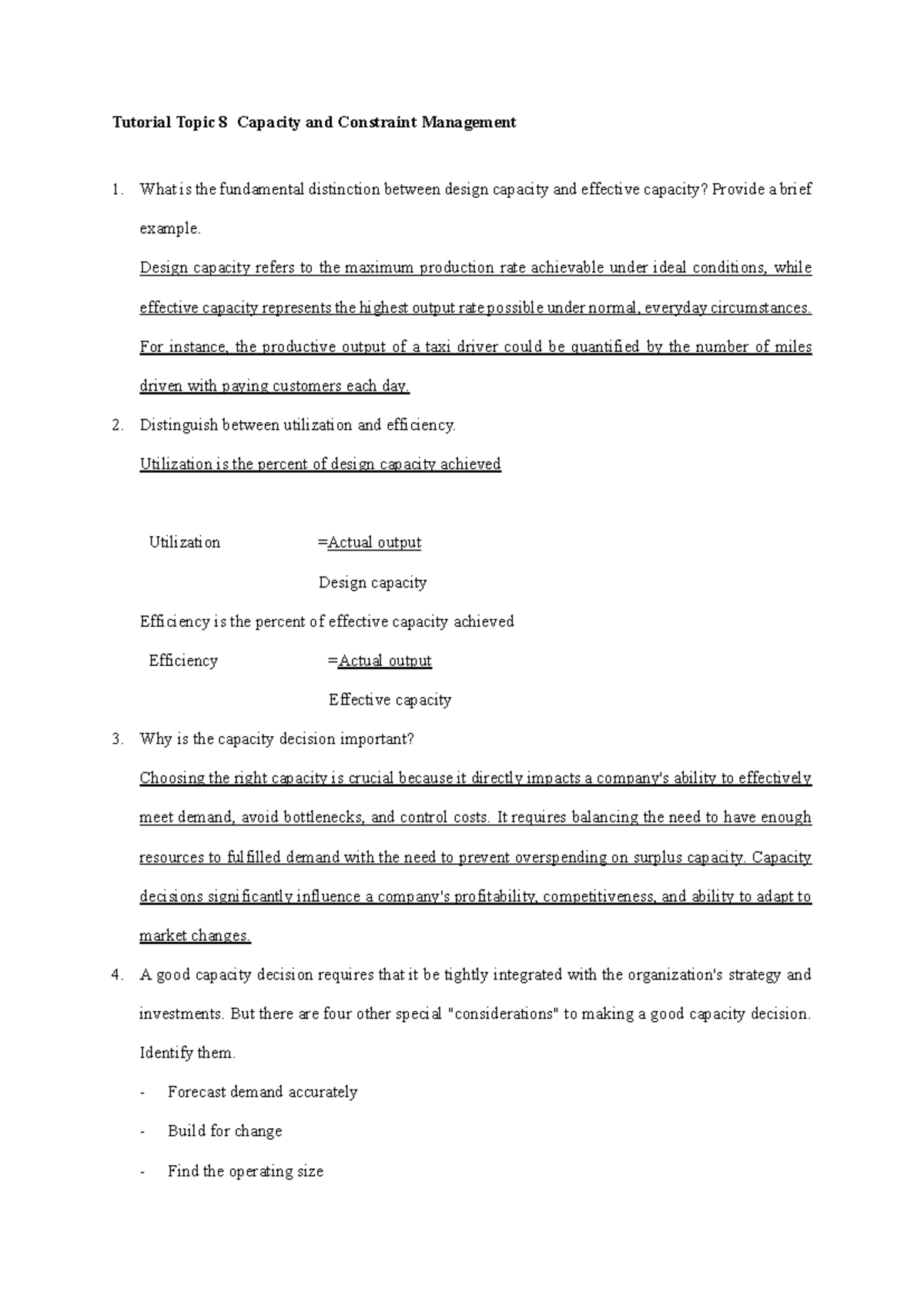 Tutorial 8: Capacity & Constraint Management - Key Concepts ...