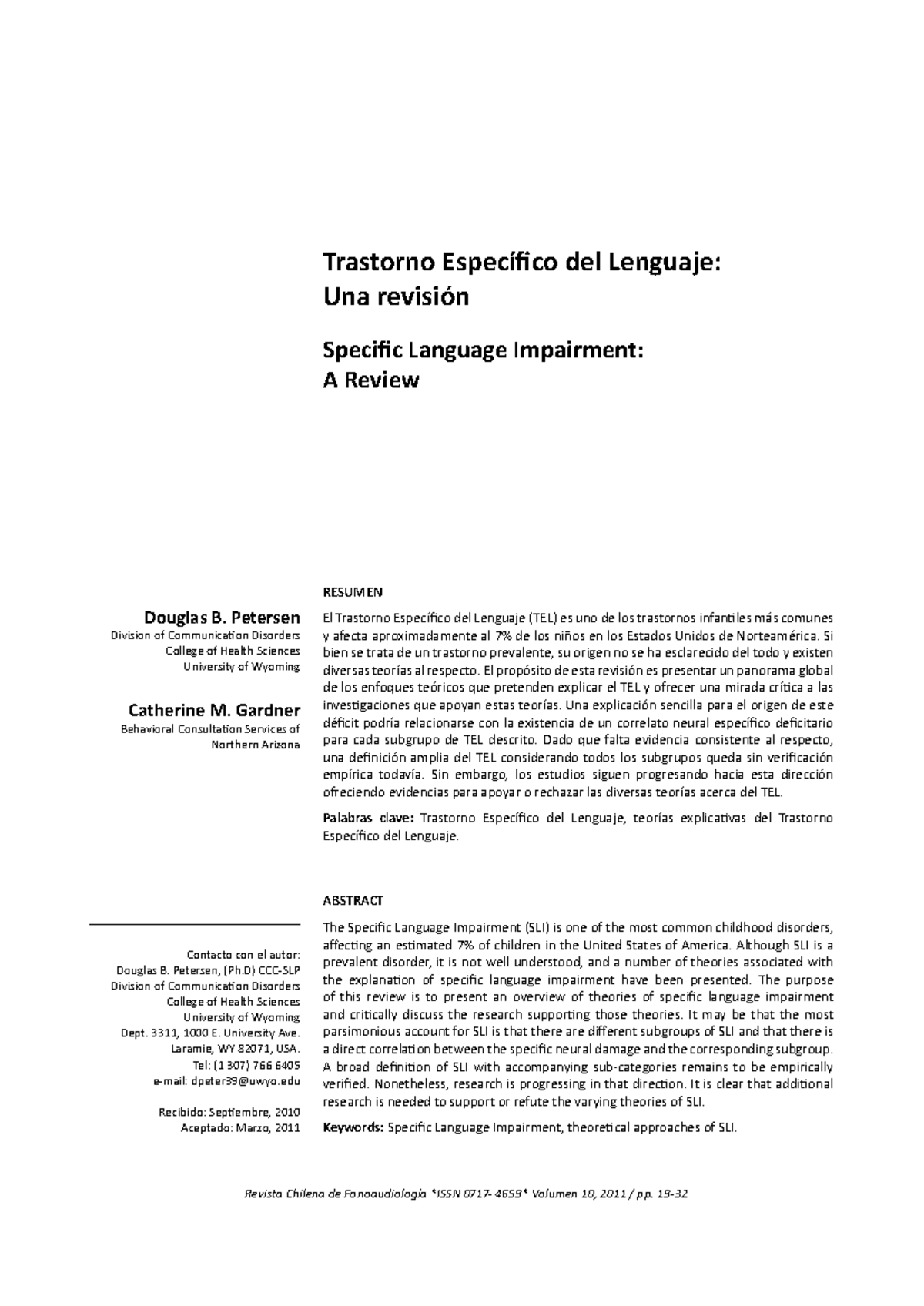 Revisión del Trastorno Específico del Lenguaje (TEL) - Análisis y Teorías - Document Preview
