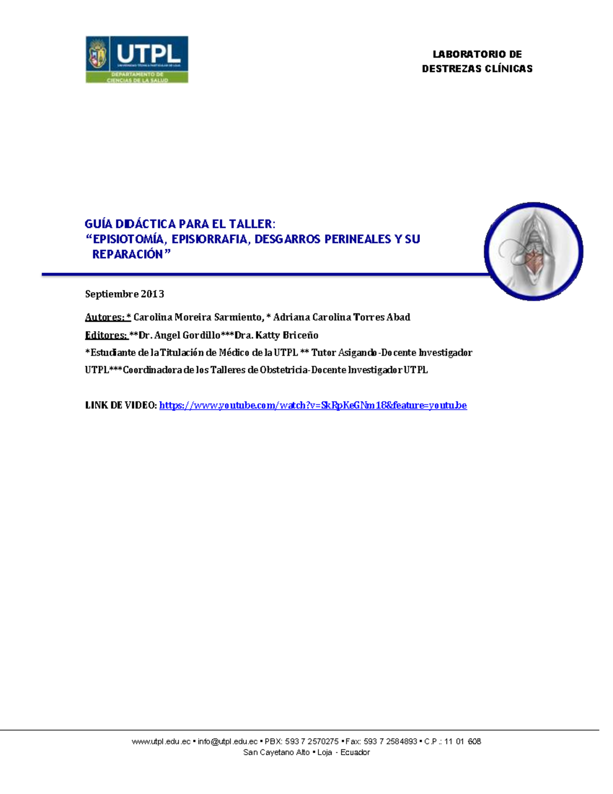 Guía Didáctica: Episiotomía, Episiorrafia y Desgarros Perineales - Document Preview
