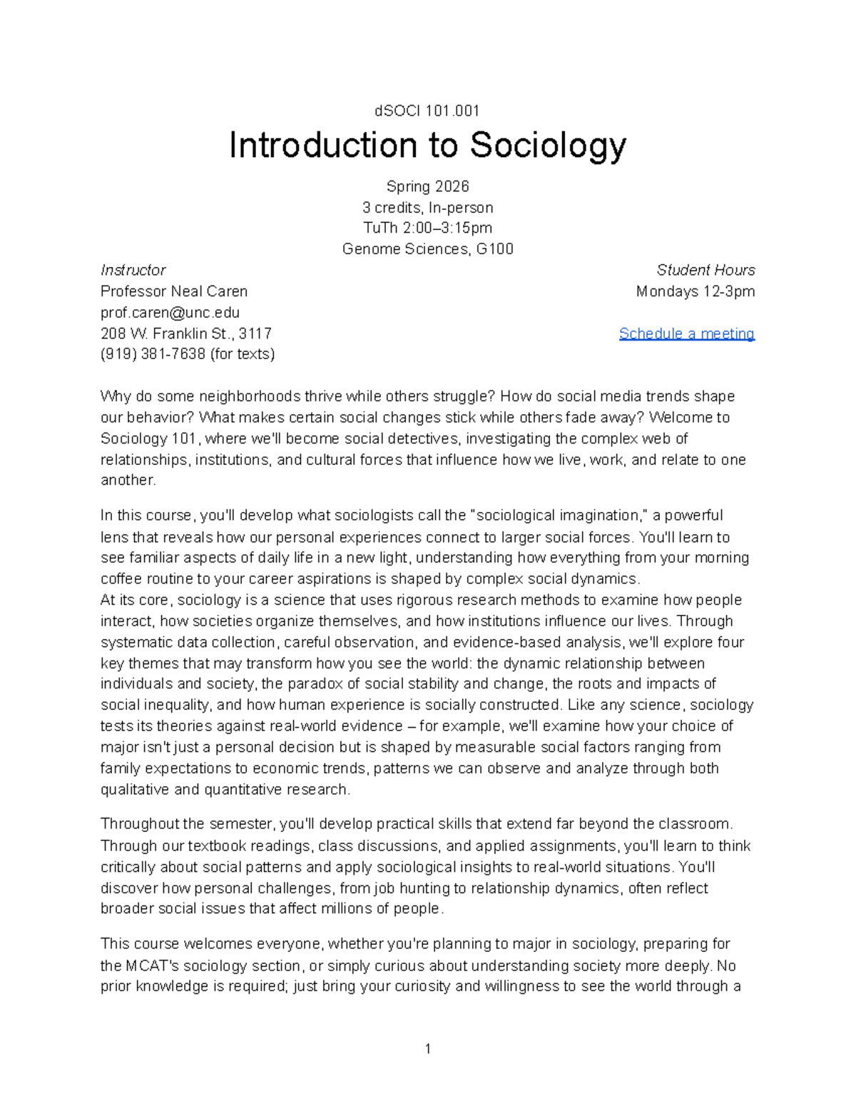 SOCI 101.001 Syllabus: Introduction to Sociology Spring 2026 - Studocu
