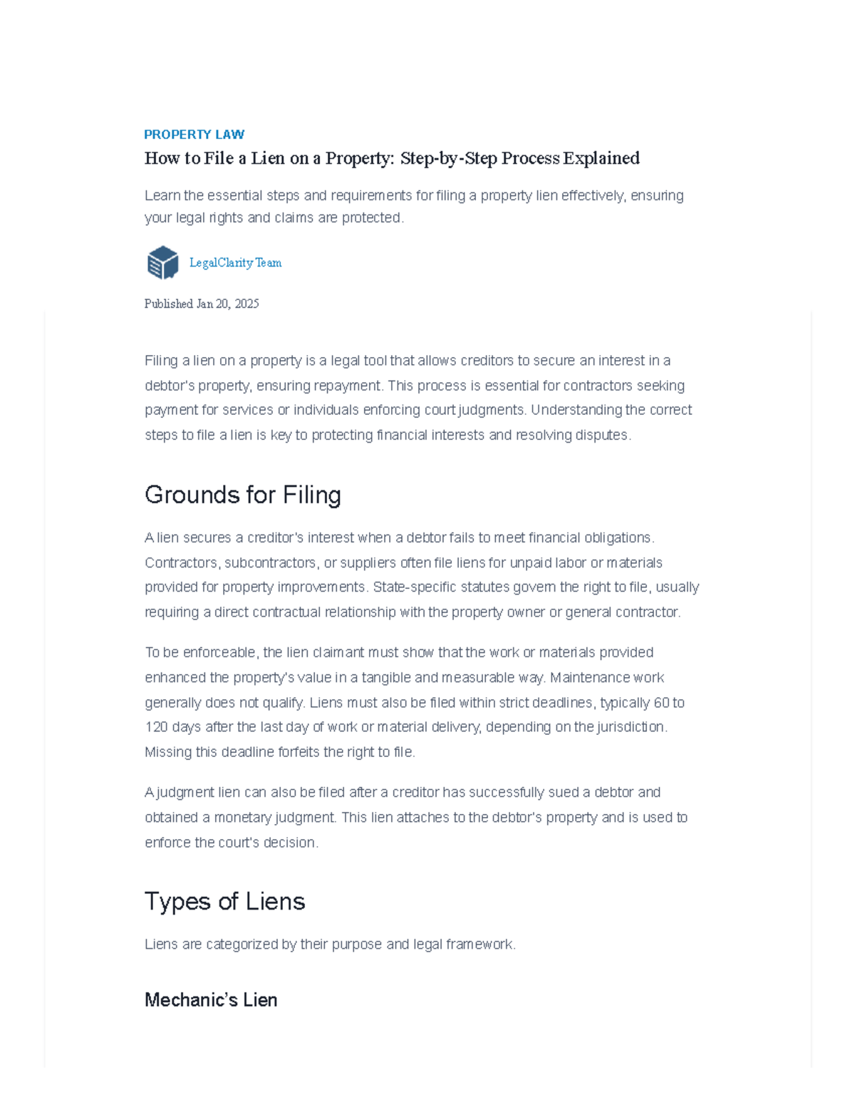 PROPERTY LAW: Step-by-Step Guide to Filing a Lien on Property - Studocu