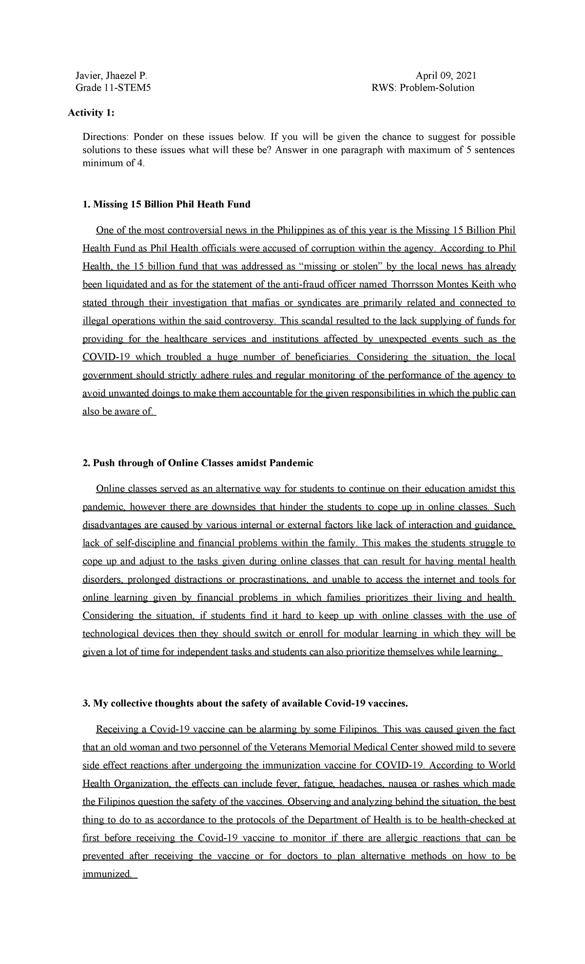 Javier Problem-Solution Activity - Javier, Jhaezel P. April 09, 2021 ...