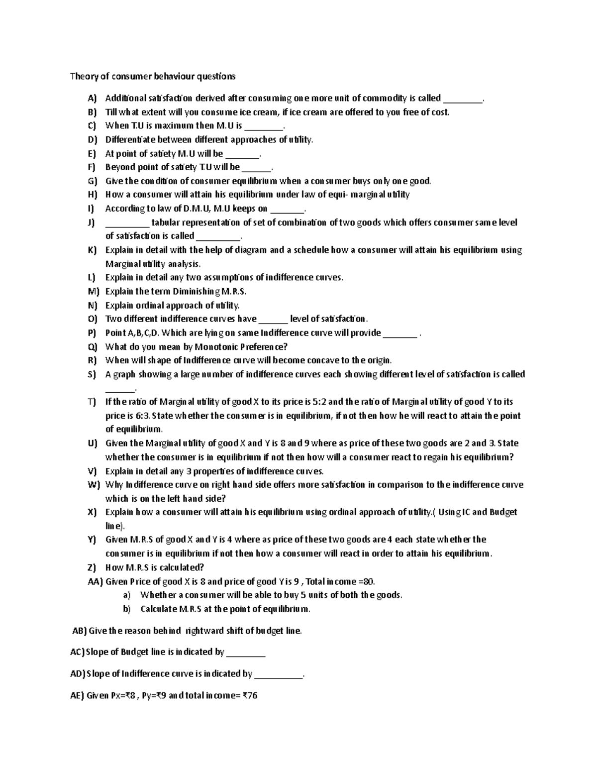 Theory of consumer behaviour questions - B) Till what extent will you ...