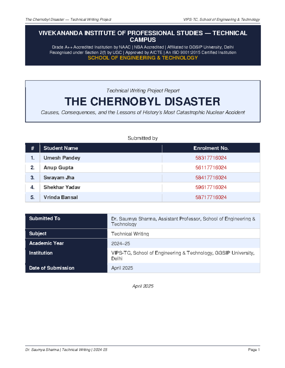 CIVIL ENG 101: Chernobyl Disaster Technical Writing Project Report ...