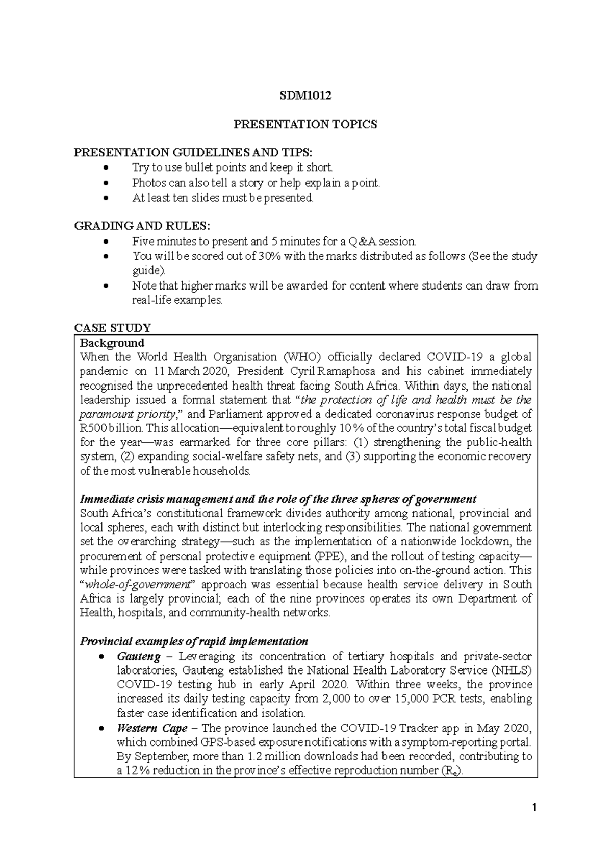 SDM1012 Case Study Presentation Guidelines and Key Insights - Studocu