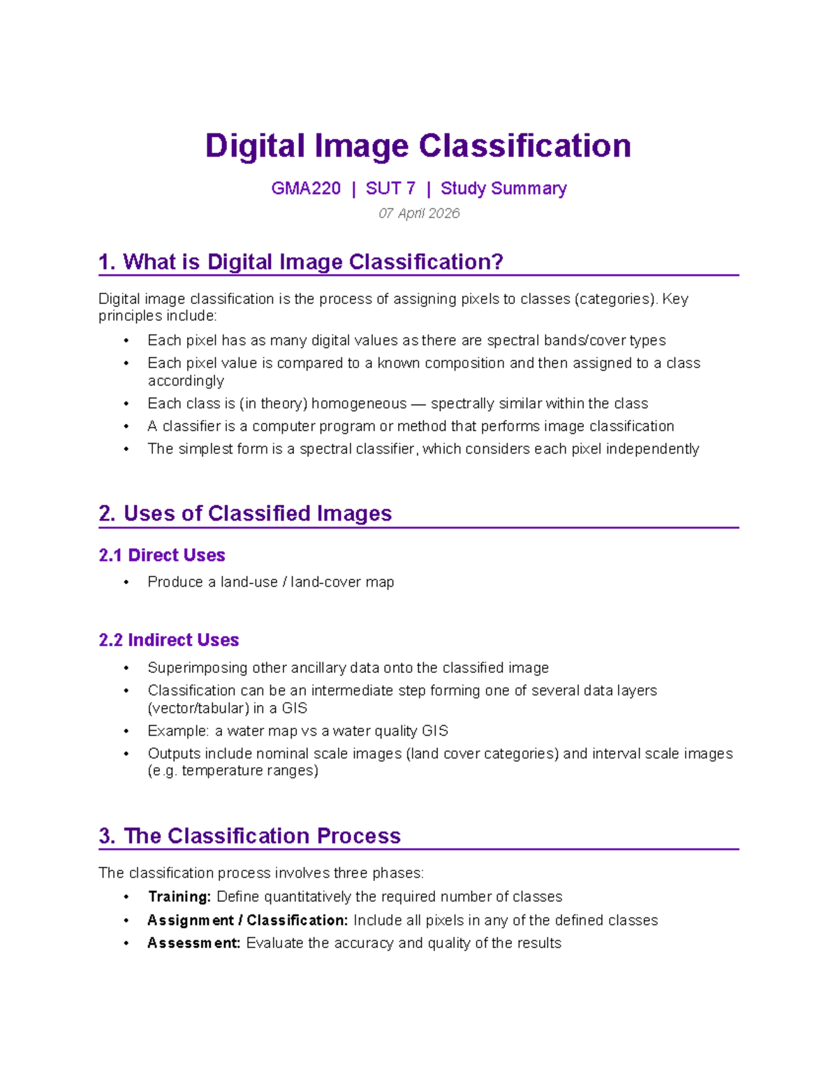 GMA220 Digital Image Classification Study Summary - April 2026 - Studocu