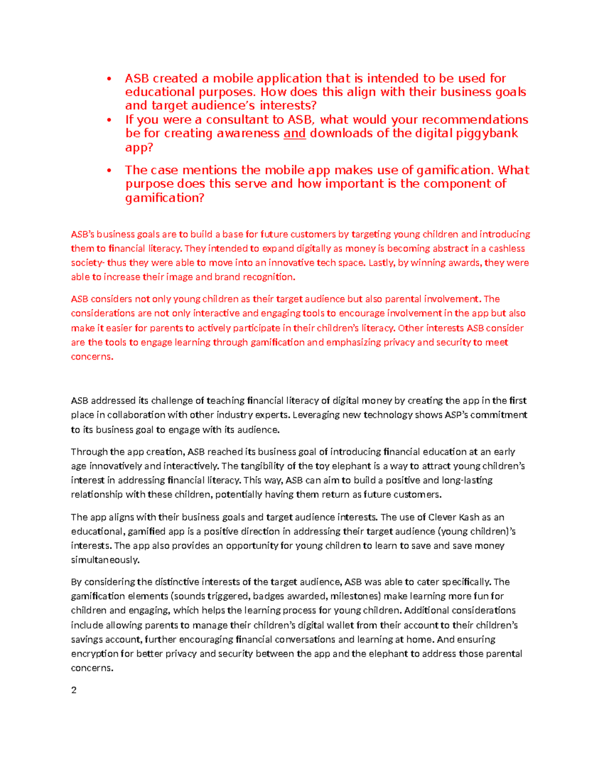 ASB Case Study: Educational Mobile App for Financial Literacy - Studocu