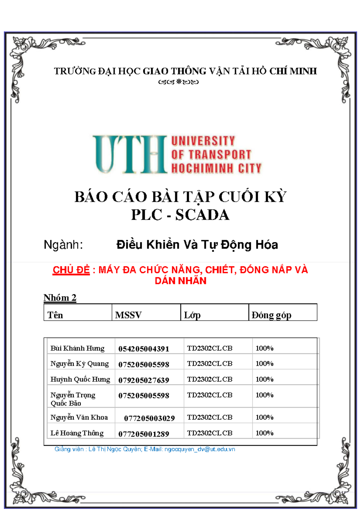 BÁO CÁO BÀI TẬP CUỐI KỲ PLC SCADA - MÁY ĐA CHỨC NĂNG TD2302CLCB - Studocu