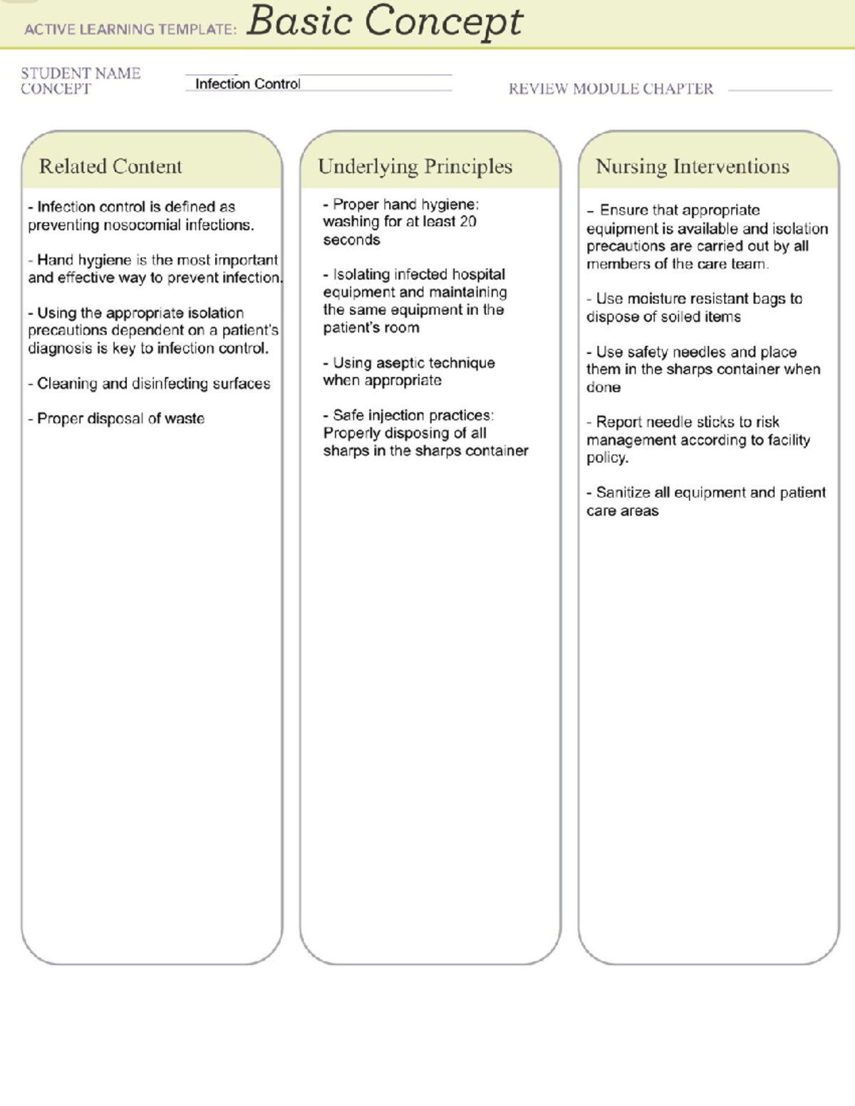 ATI Basic Concept Infection Control ACTIVE LEARNING TEMPLATE: Basic