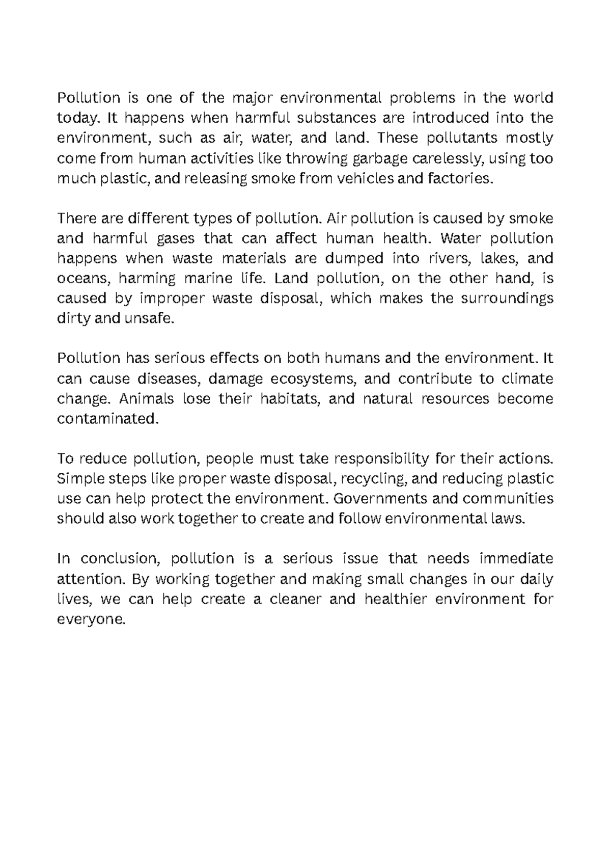 Pollution: A Speech on Environmental Challenges and Solutions - Studocu