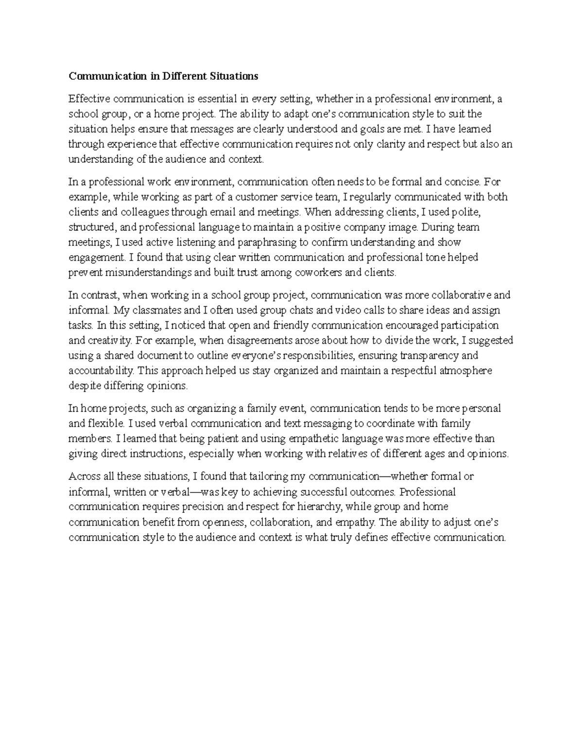 Effective Communication in Varied Contexts - Assignment 1 CE - Studocu