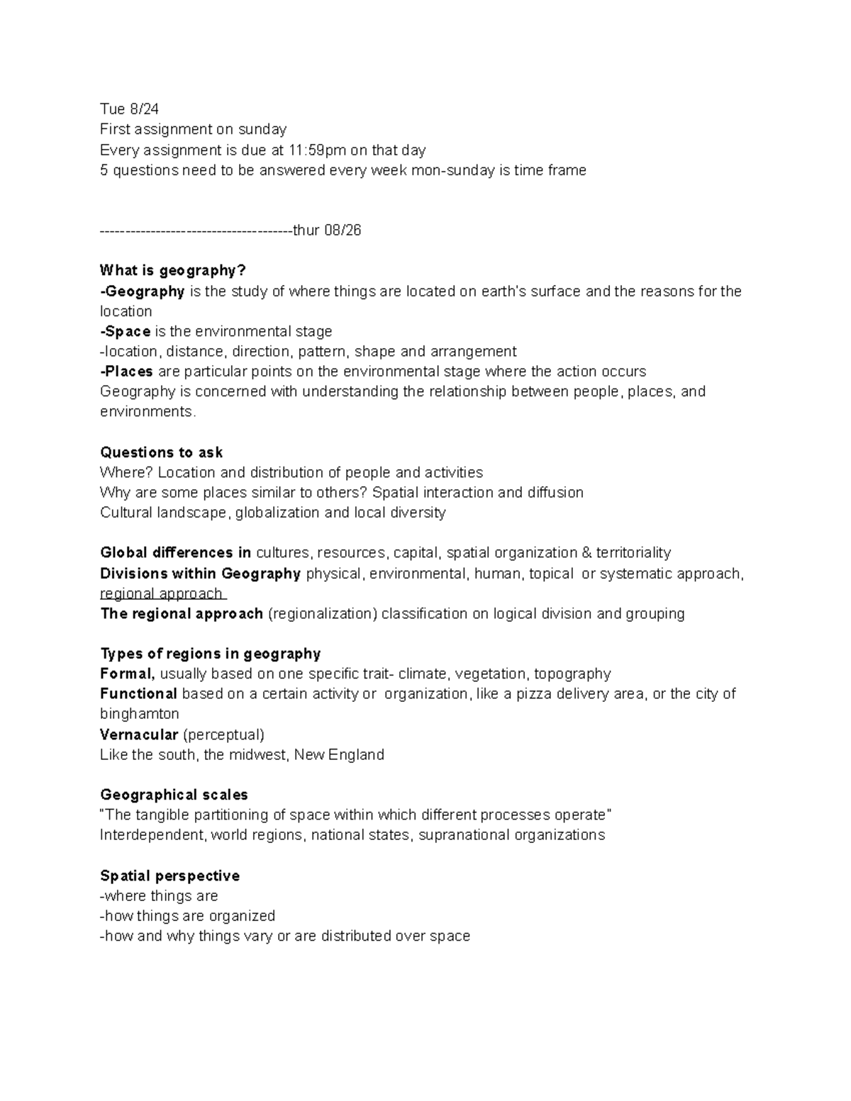 GEO 151 Week 1 Notes: Understanding Geography and Its Concepts - Studocu