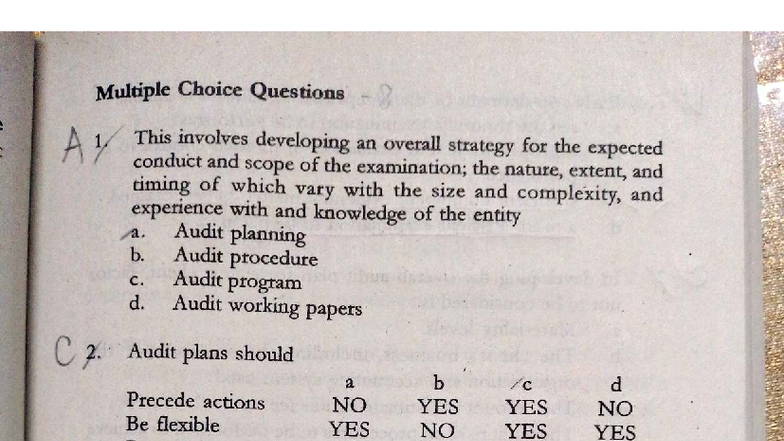 Audit Planning CH5 - Multiple Choice Questions Answer Key - Studocu