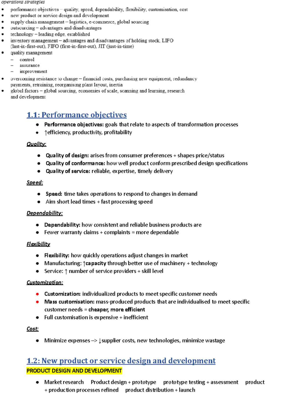 Chapter 4 - Operations Strategies - 1: Performance objectives ...