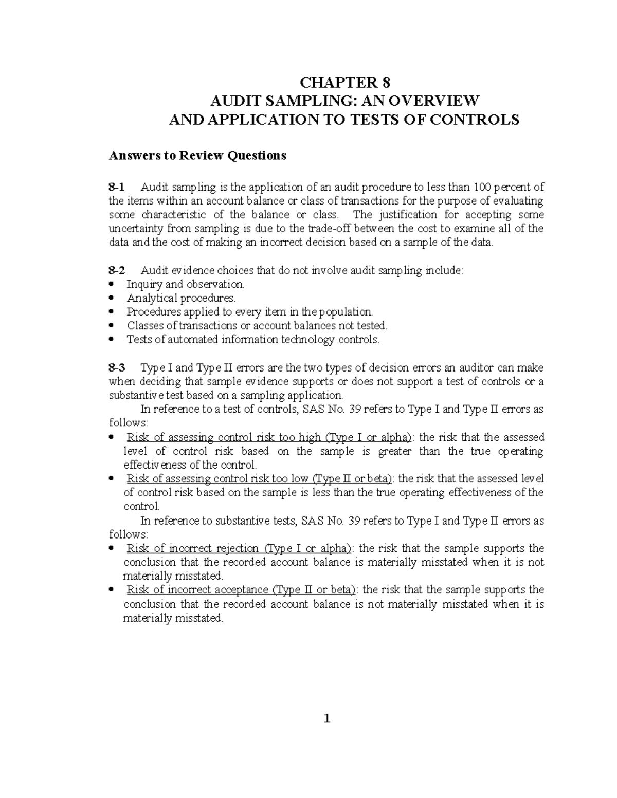Chapter 8 audit sampling - CHAPTER 8 AUDIT SAMPLING: AN OVERVIEW AND ...