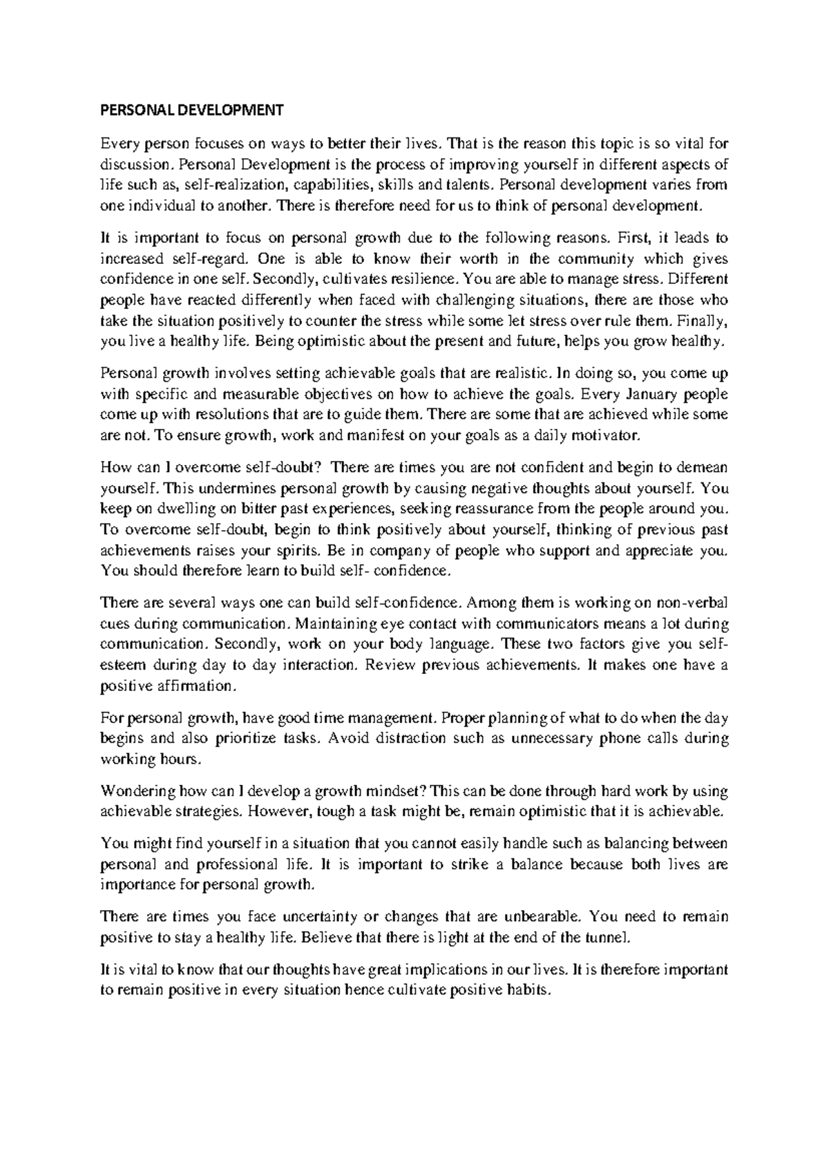 Personal Development - PERSONAL DEVELOPMENT Every person focuses on ...