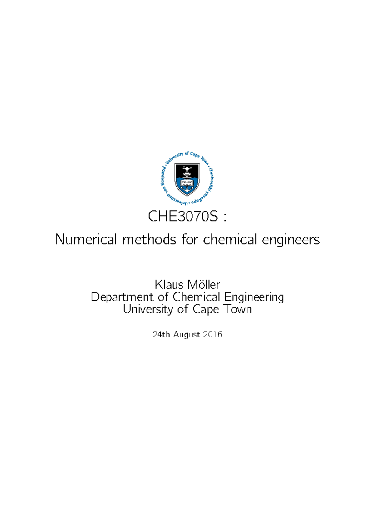 Numerical Methods in Chemical Engineering - CHE3070S Notes - Studocu