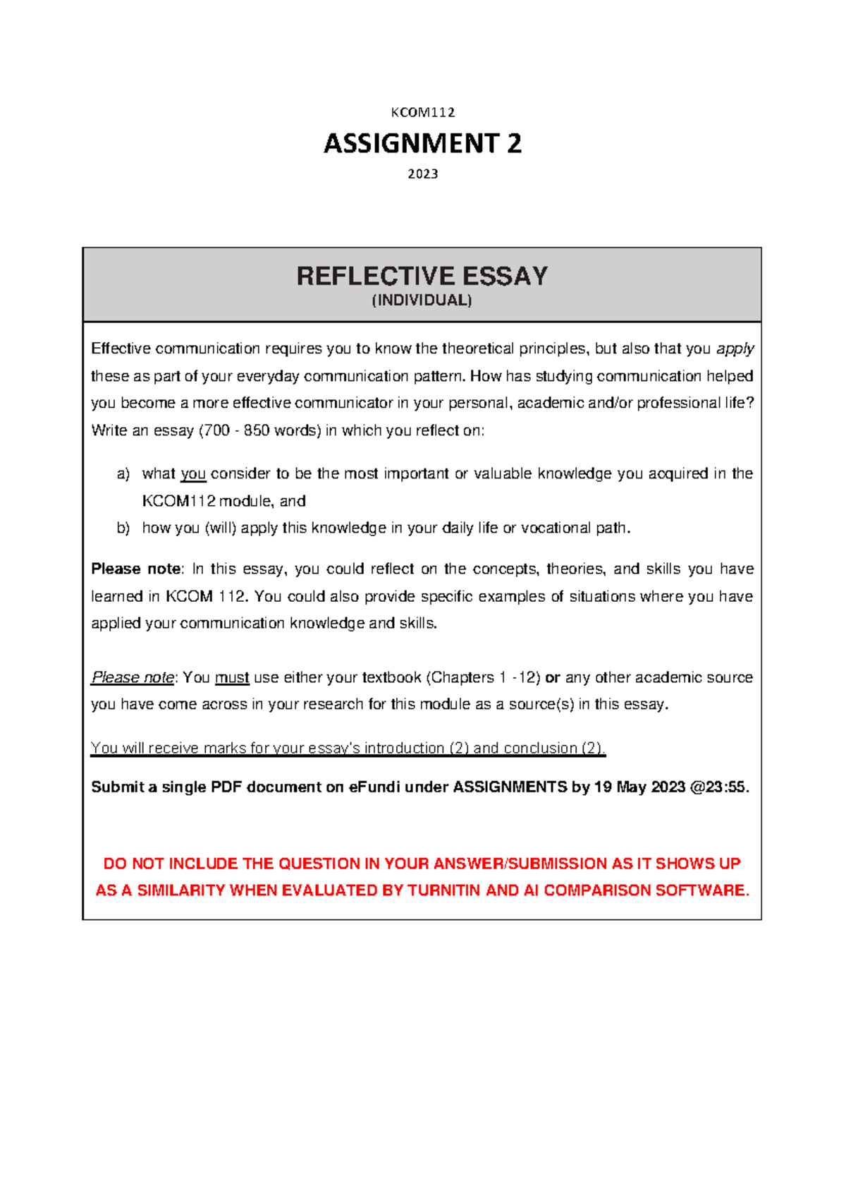 KCOM112 - Assignment 2 - Reflective Essay on Communication Skills - Studocu