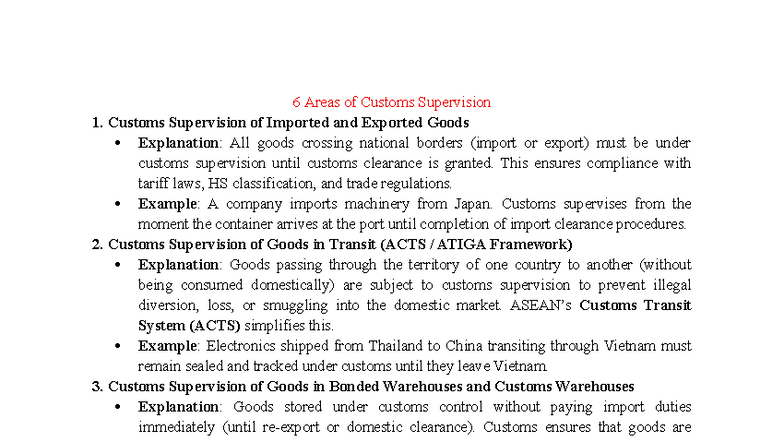 6 Key Areas of Customs Supervision: Import & Export Compliance - Studocu