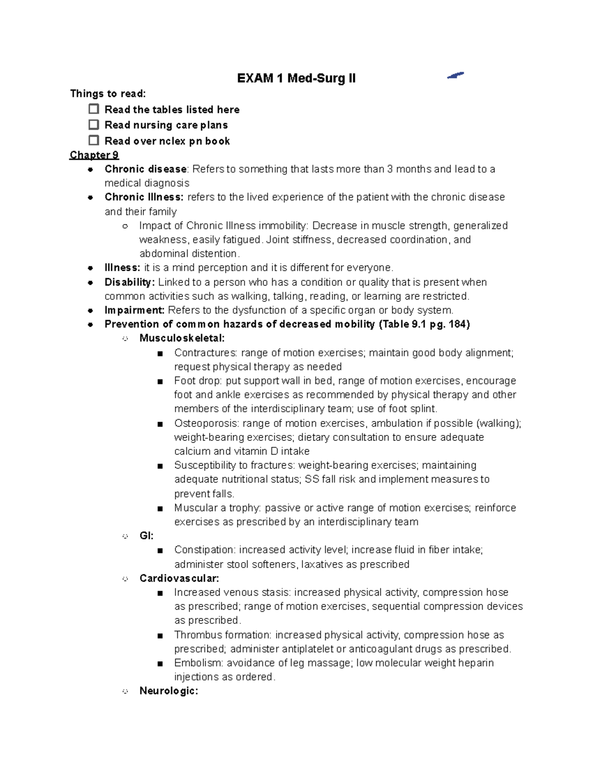 Med-Surg II Exam 1 - Comprehensive Study Notes - Studocu