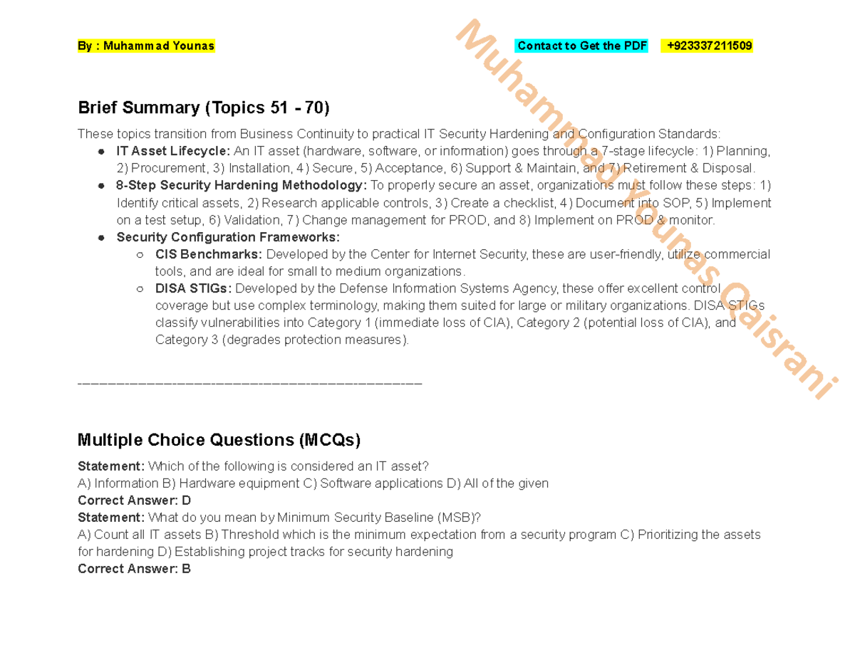 CS205 Midterm Summary: Topics 51-70 on IT Security Standards - Studocu
