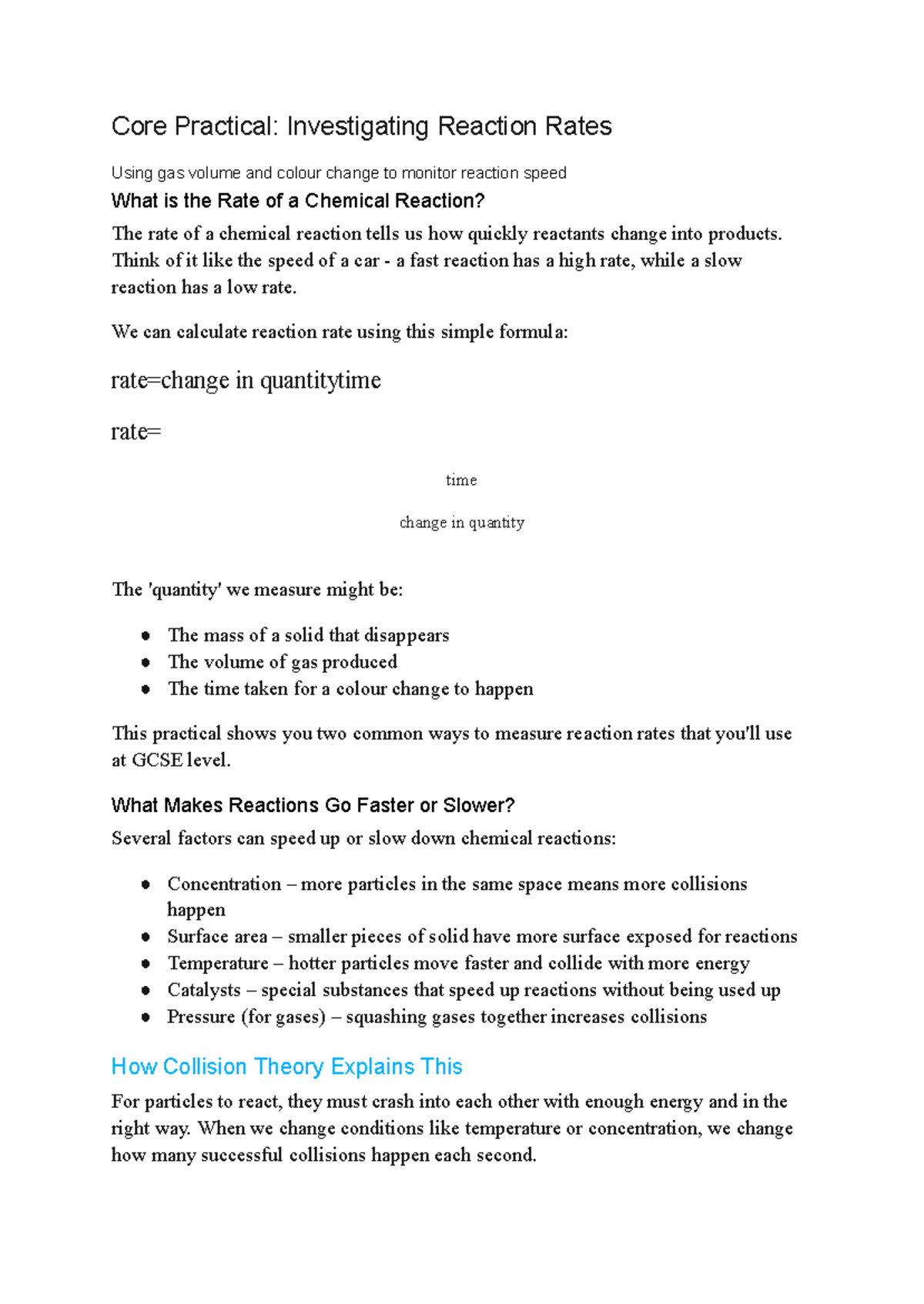 Core Practical: Investigating Reaction Rates (GCSE) Using Gas Volume ...