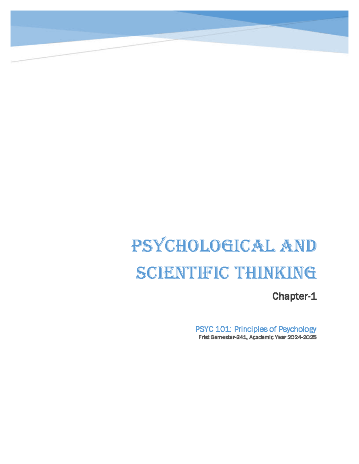 Chapter 1: Introduction to Psychology - PSYC 101 Principles - Studocu