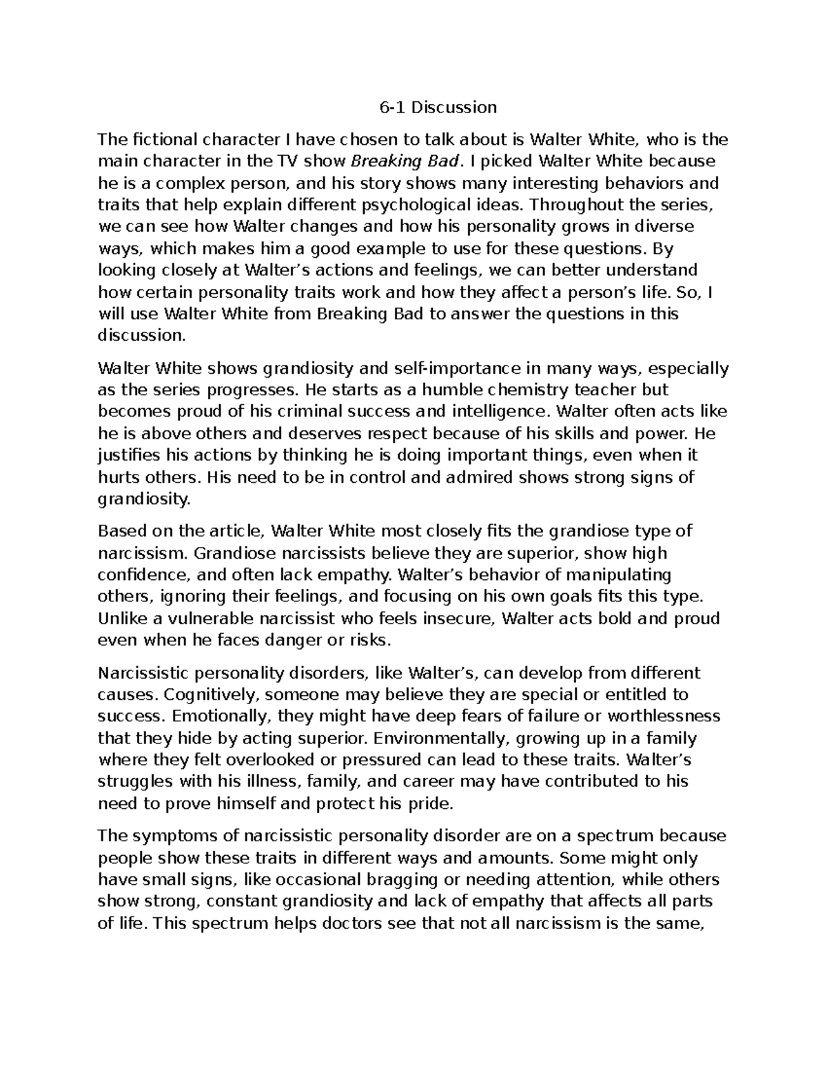 6-1 Discussion: Analyzing Walter White's Grandiosity in Breaking Bad ...