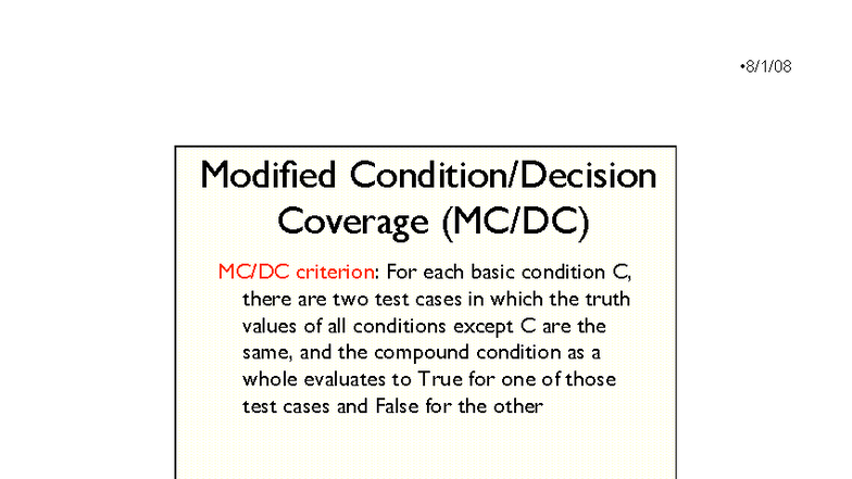 MCDC Coverage Examples - Software Testing Analysis - Studocu
