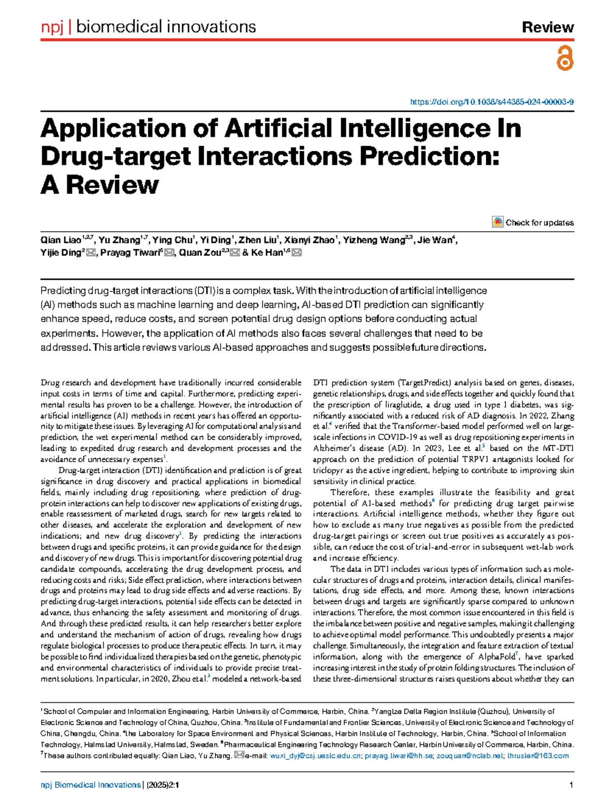 Review of AI Applications in Drug-Target Interaction Prediction (BIOM ...