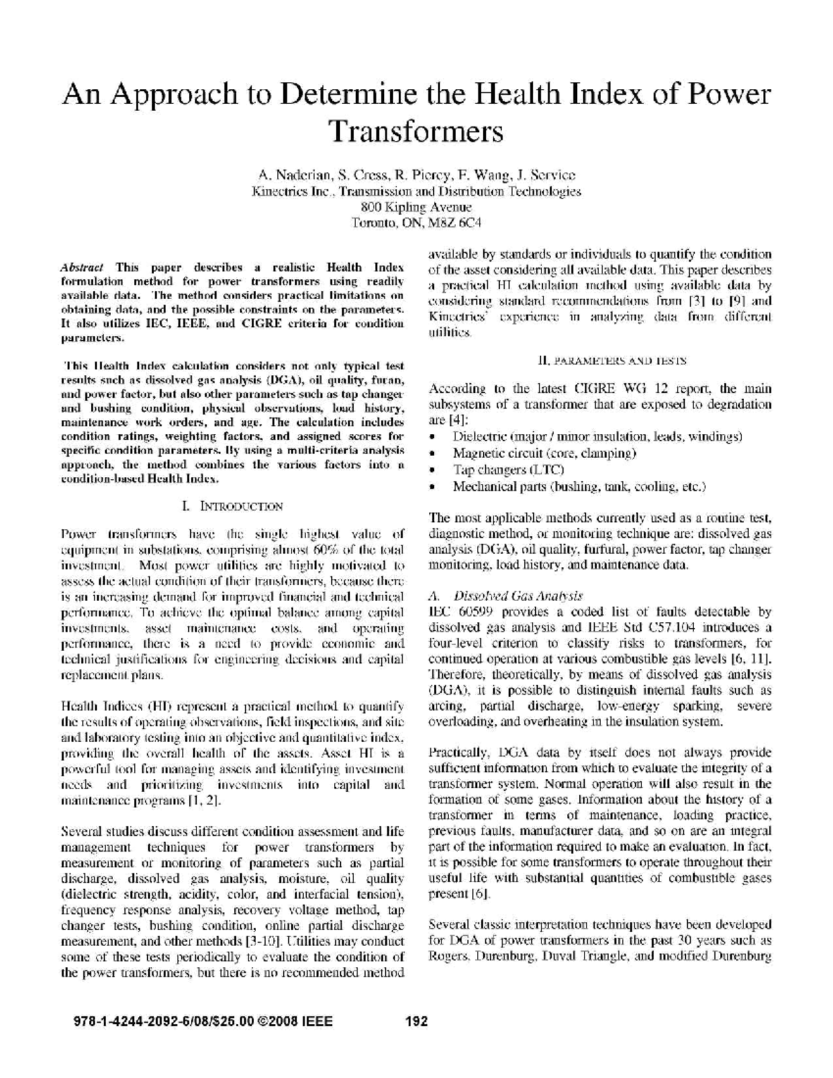 Health Index Calculation Method for Power Transformers (ENG 800) - Studocu